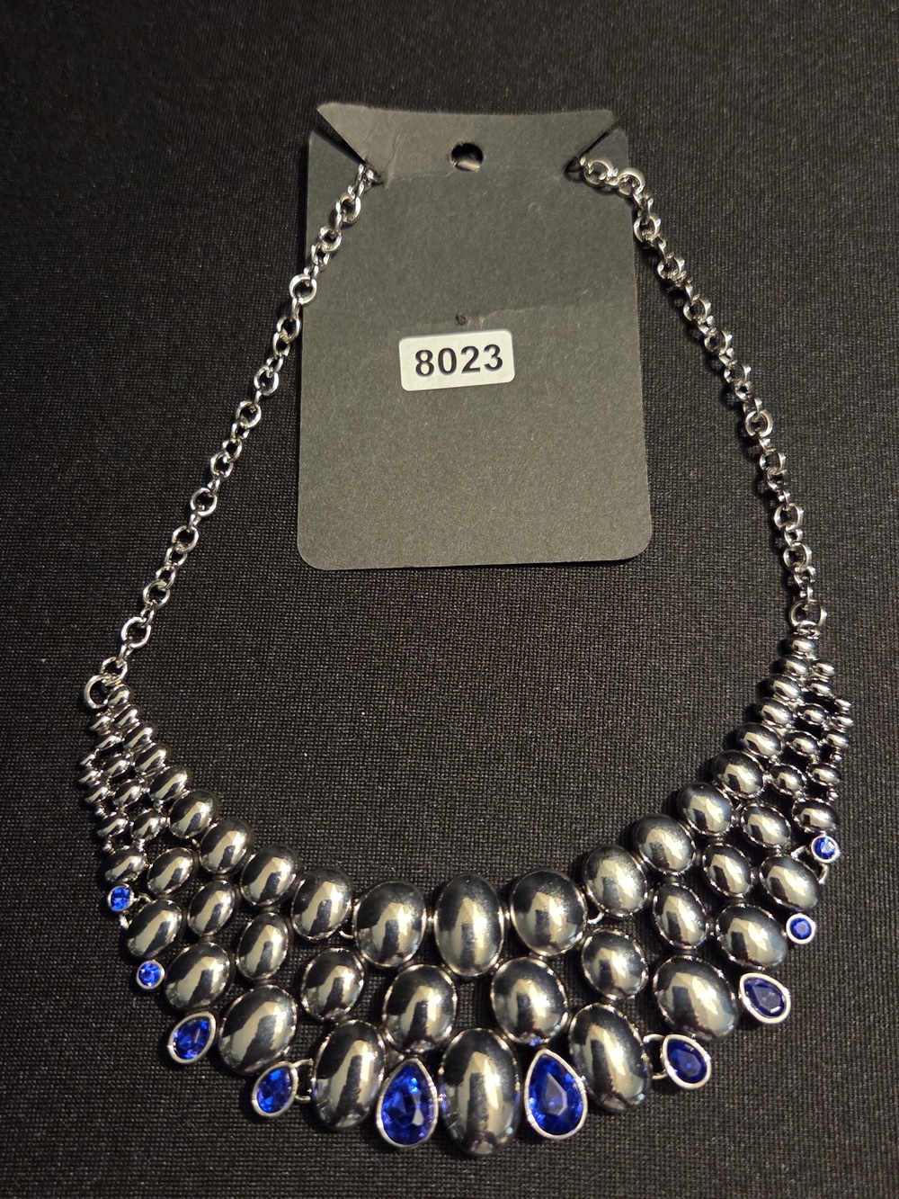 Paparazzi Silver-Tone Statement Necklace with Blue Gem Accents